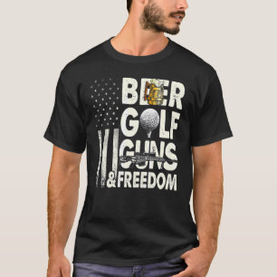 Camiseta Beer Golf Guns E Freedom American Flag Bebendo