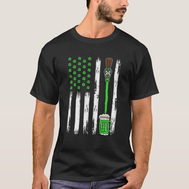 Camiseta Beer Irish American Flag Shamrock Dia de São Patrí (Frente)
