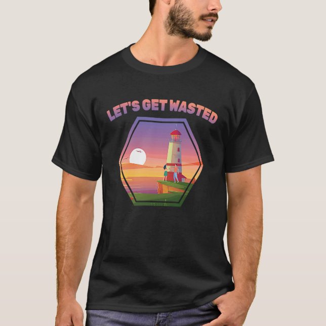 Camiseta Beer  Let's Get Wasted  Light House  Pier  Seaport (Frente)