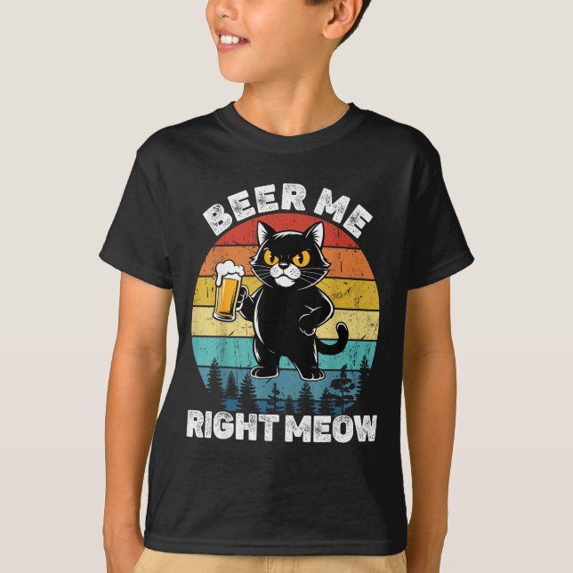 Camiseta Beer Me Right Meow Funny Cat Drinking Humor  (Frente)