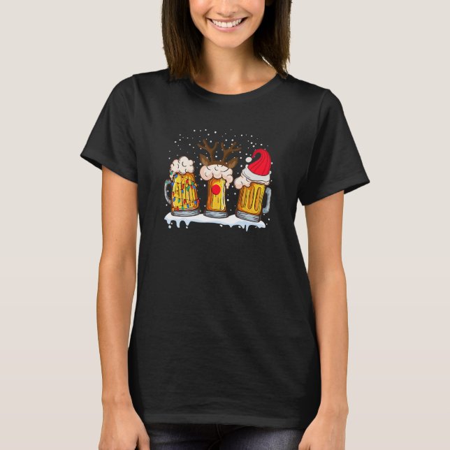 Camiseta Beer Mug Christmas Tree Lights Reindeer Xmas Santa (Frente)