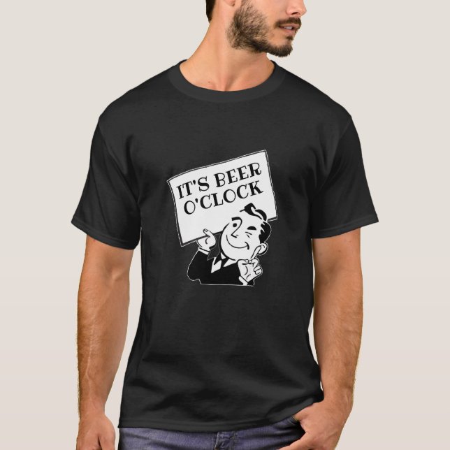 Camiseta Beer O-clock retro e arte engraçada preto e branco (Frente)