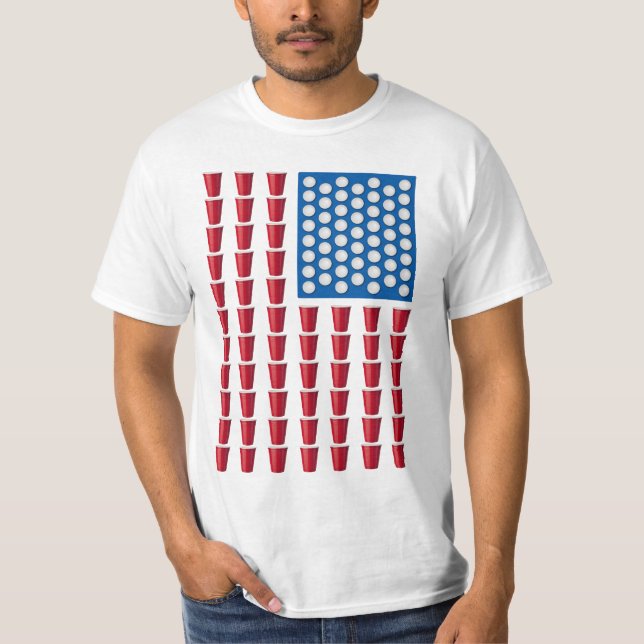 Camiseta Beer Pong - Bebendo Game American Flag (Frente)