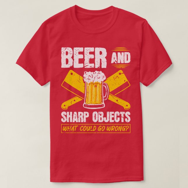 Camiseta Beer Sharp Objeta O Que Pode Dar Errado No Botão (Frente do Design)