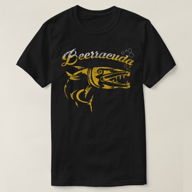 Camiseta Beerracuda. Engraçado Barracuda Pun Beer Bebendo (Frente do Design)