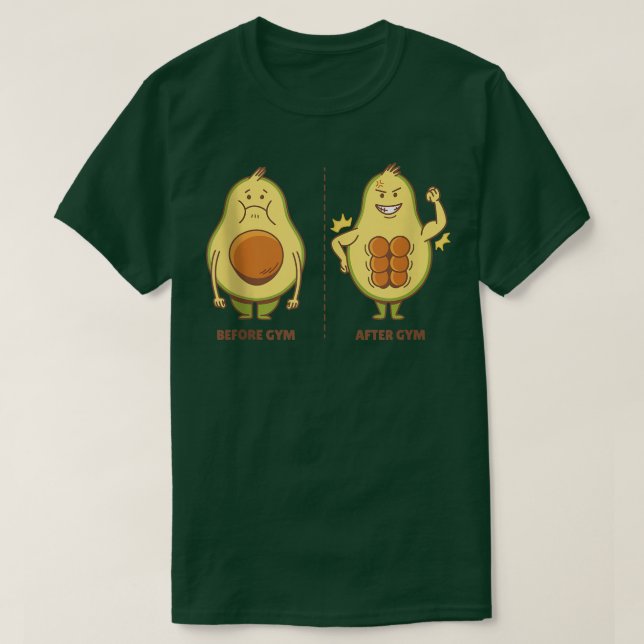 Camiseta Before After Gym Funny Avocado Abs Workout Eercise (Frente do Design)