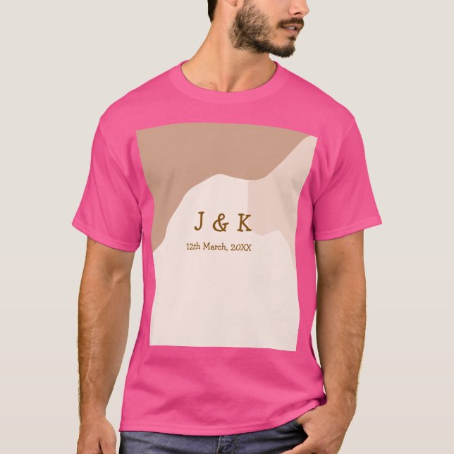 Camiseta Bege boho curvo laranja casamento nome data (Frente)