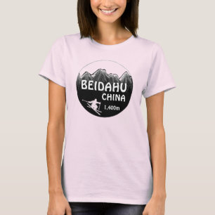 Camiseta Beidahu China damas esquiam logo arte em preto