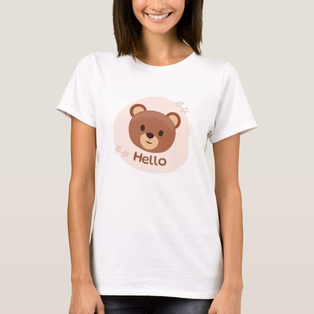 Camiseta Beige and Brown Cute Illustrative (Frente)