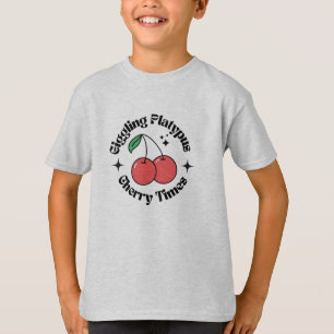 Camiseta Beige Black Red Simple Cherry Retro
