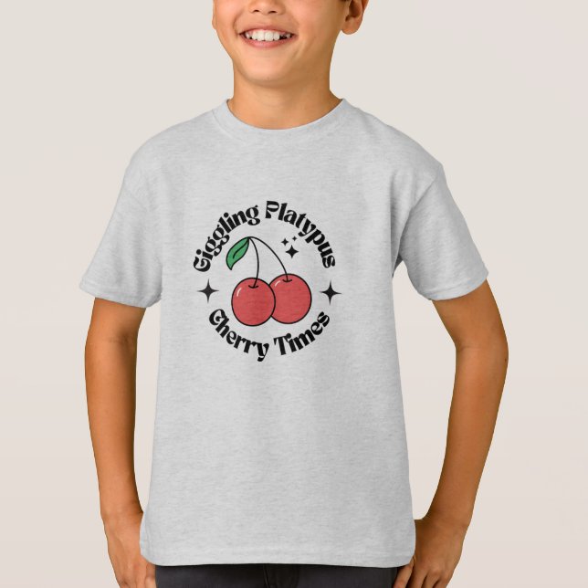 Camiseta Beige Black Red Simple Cherry Retro (Frente)