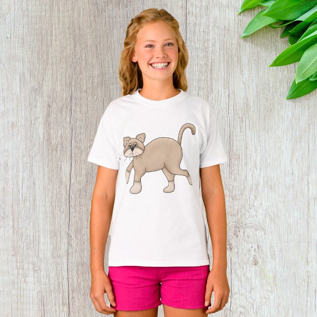 Camiseta Beige Cat Drawing with Green Eyes (Criador carregado)