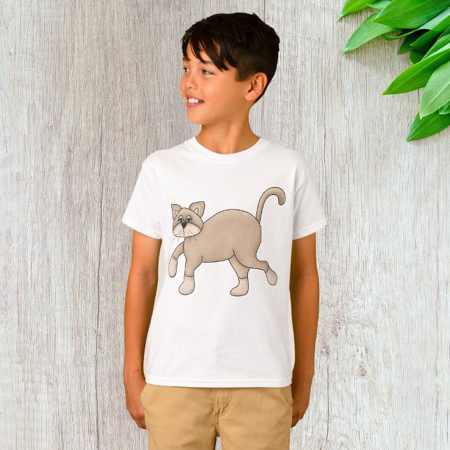 Camiseta Beige Cat Drawing with Green Eyes (Criador carregado)