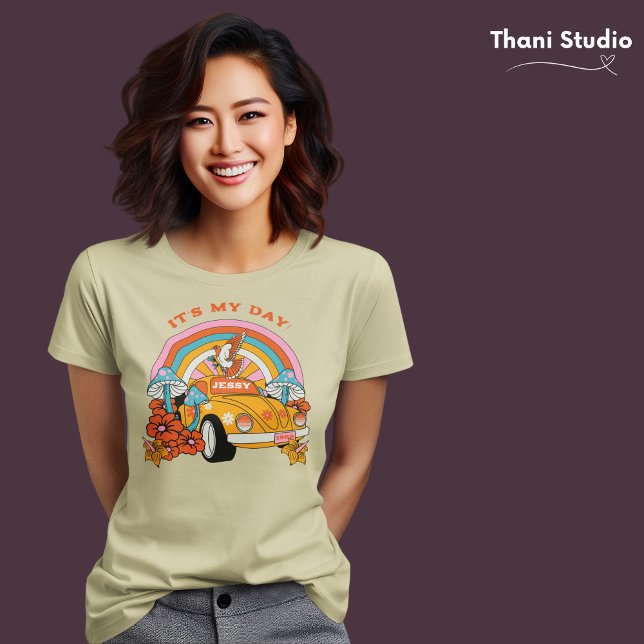 Camiseta Beige da Festa de aniversário retrorreflectora da  (Criador carregado)