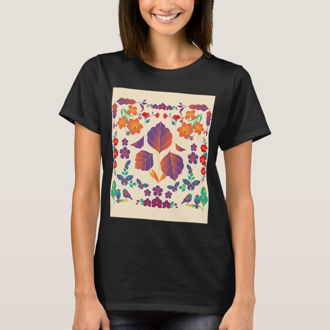 Camiseta Beige deixa florescente escente Scandi outono (Frente)