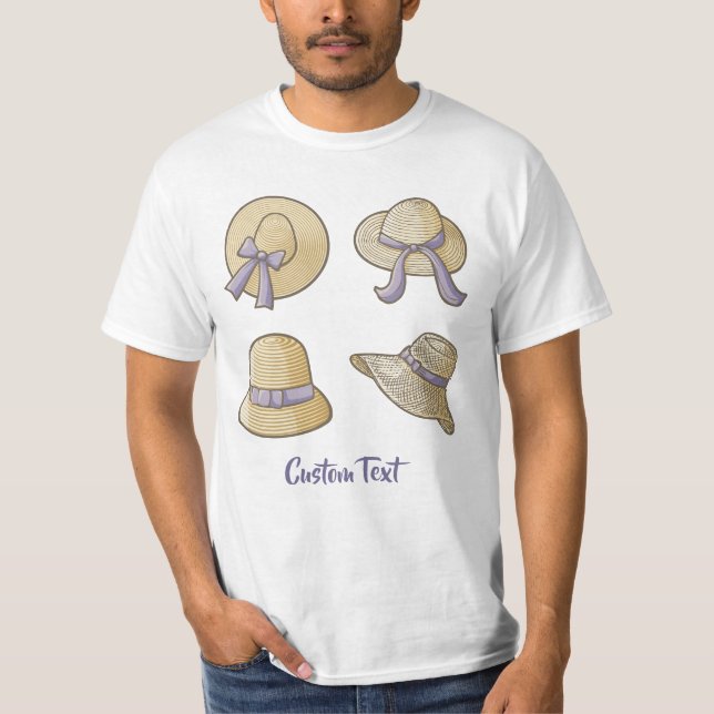 Camiseta Beige do Chapéu de Verão feminino (Frente)