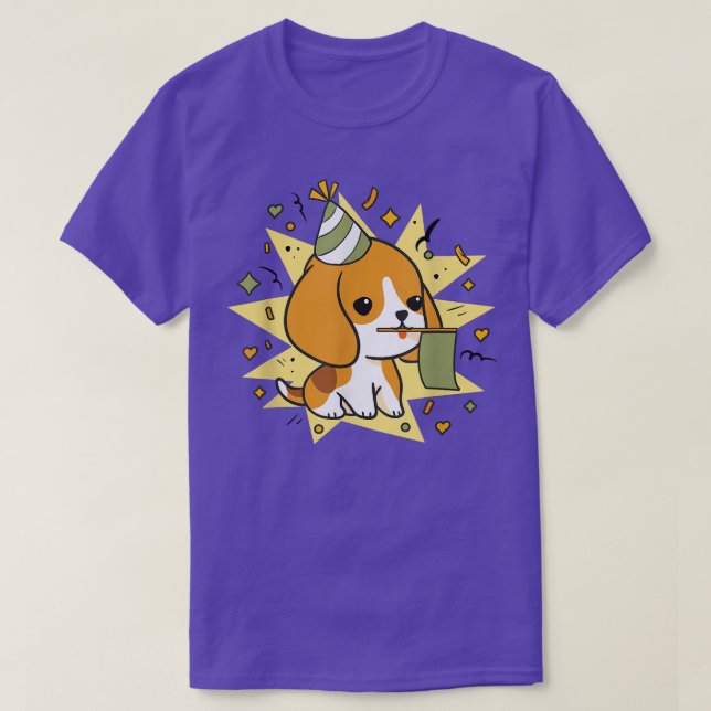 Camiseta Beija-Beagle Bonita Celebração de Aniversário Cach (Frente do Design)
