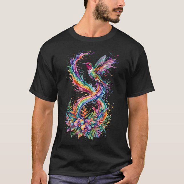 Camiseta Beija-flor Aquarela Arco-íris (Frente)