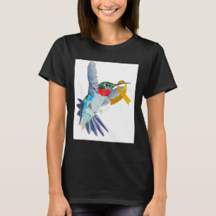 Camiseta Beija-flor e Fita Dourada Conscientização do Cânce