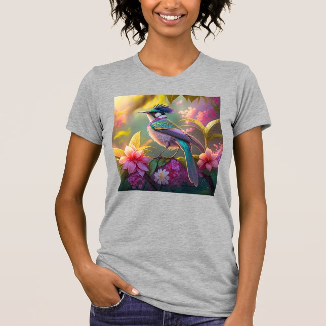 Camiseta Beija-flor Fantasia com Asas de Arco-íris e Crista (Frente)