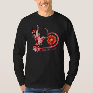 Camiseta Beija-flor Girassol Coração Fita Vermelha Coágulo
