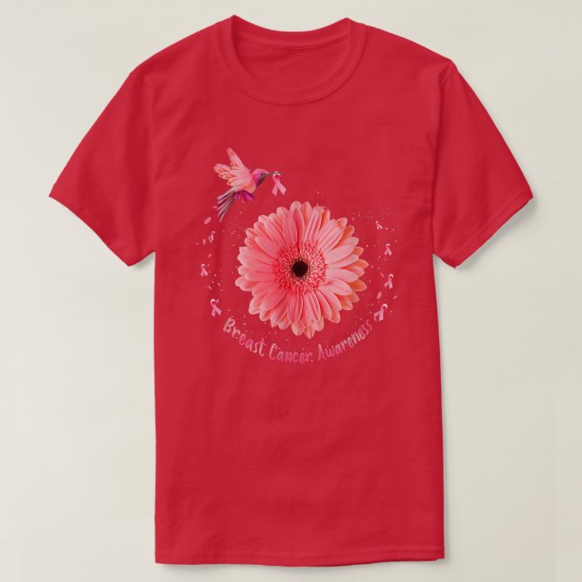 Camiseta Beija-flor Girassol Fita Rosa Fita Fita Cancer Aw (Frente do Design)