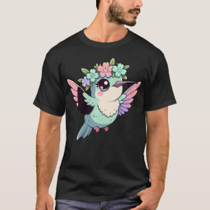 Camiseta Beija-flor Kawaii Coroa de Flor Passarinho Fofo Pa