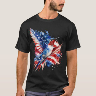 Camiseta Beija-flor Patriótico, Gráfico de Pássaro da Bande