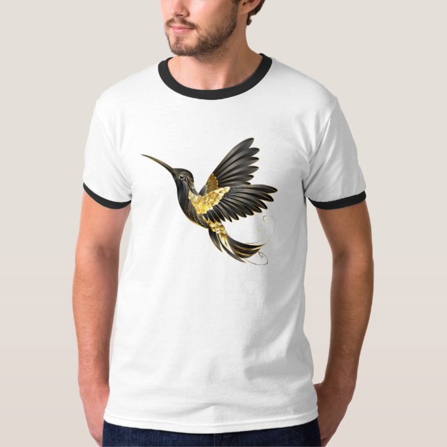 Camiseta Beija-flor Preto e Dourado (Frente)