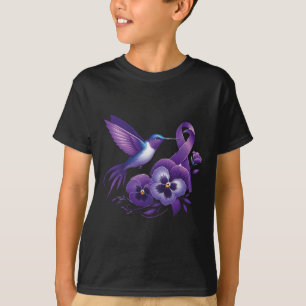 Camiseta Beija-flor Segurando Faixa de Pensamento Roxo Heim