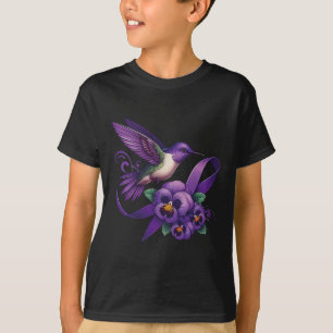 Camiseta Beija-flor Segurando Faixa de Pensamento Roxo Heim