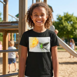 Camiseta Beija-flor voando com flor Aquarela - 02