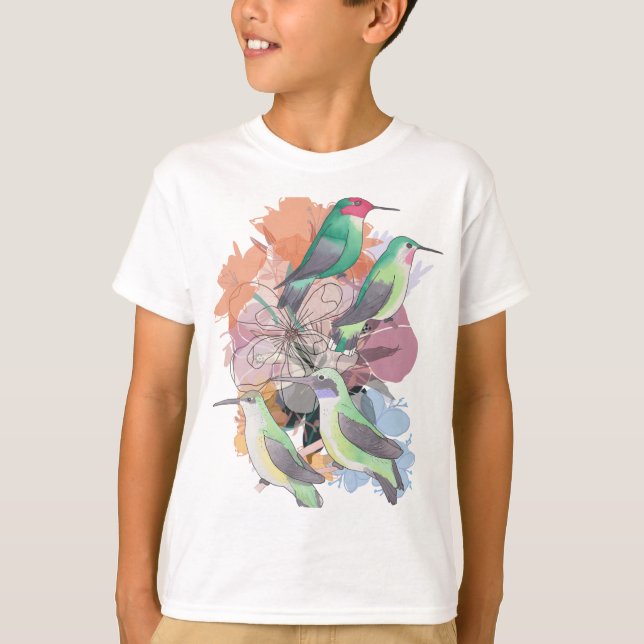 Camiseta Beija-flores Florais com flores (Frente)