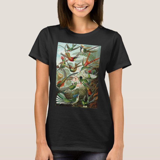 Camiseta Beija-flores por Ernst Haeckel, Árvores de Pássaro (Frente)