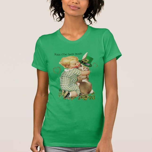 CAMISETA BEIJA-ME EU SOU IRLANDÊS/BEBÊ, COELHO COM O CHAPÉU (Frente)