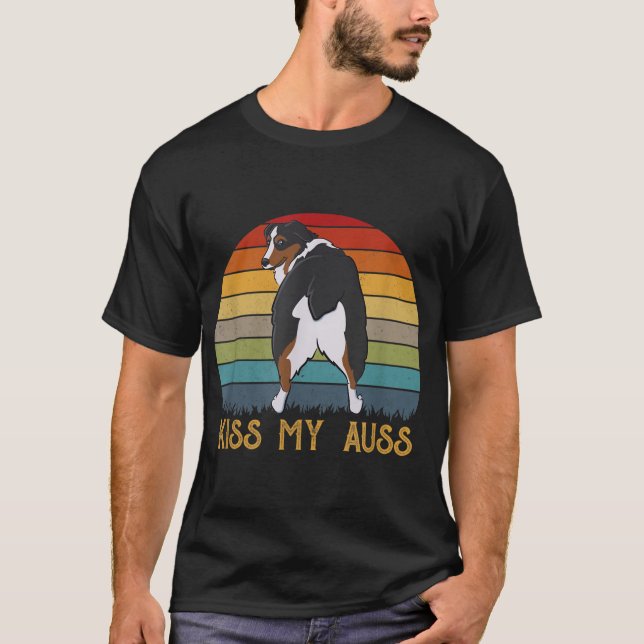 Camiseta Beija Meu Auss Engraçado Aussie Mãe Aussie Proprie (Frente)