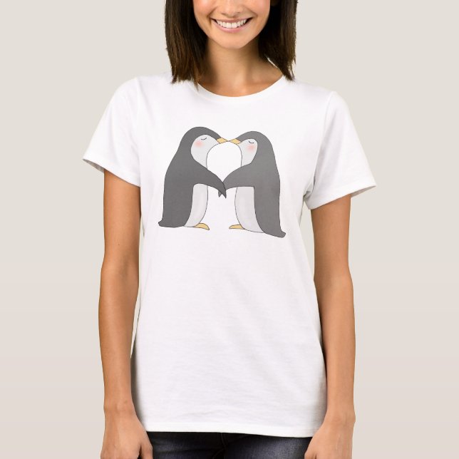 Camiseta Beijando o t-shirt bonito do gráfico do pinguim (Frente)