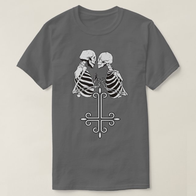 Camiseta Beijar esqueleto com Peter Cross, Gótico, Satanás (Frente do Design)