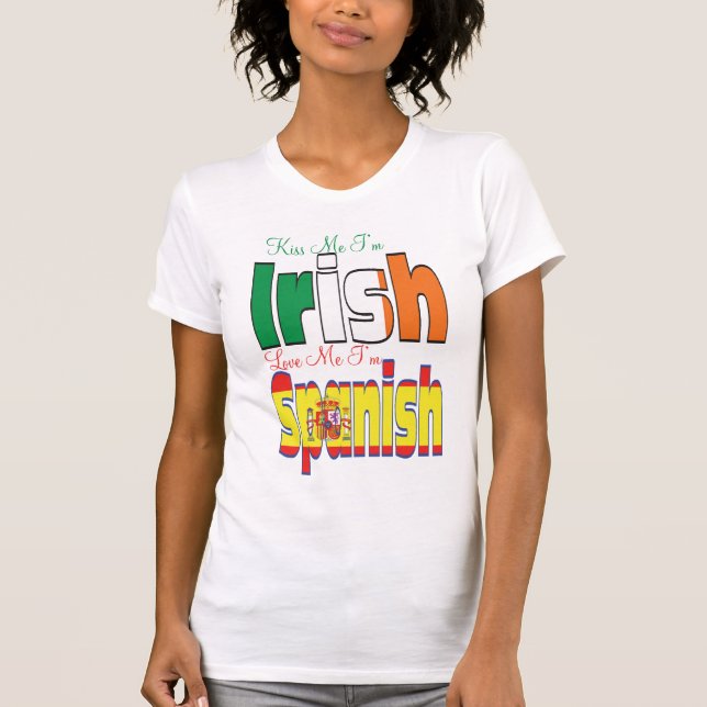 Camiseta Beije-me Eu sou Irlandês Amo-me Eu sou Espanhol (Frente)