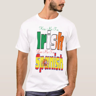 Camiseta Beije-me Eu sou Irlandês Amo-me Eu sou Espanhol