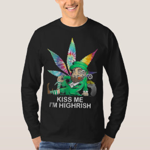 Camiseta Beije-Me Eu Sou Irlandês Leprechaun Weed Leaf St P