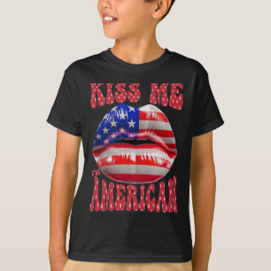 Camiseta Beije-me Eu sou Lábios de Bandeiras dos EUA 4 de j