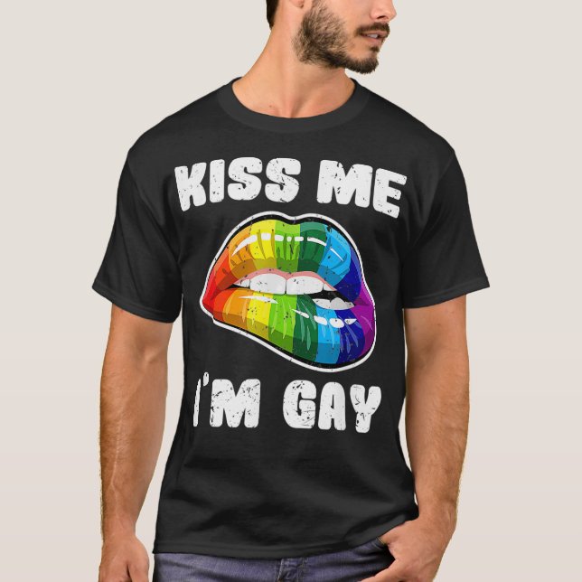Camiseta Beije-me lábios arco-íris LGBTQ gay _1 (Frente)