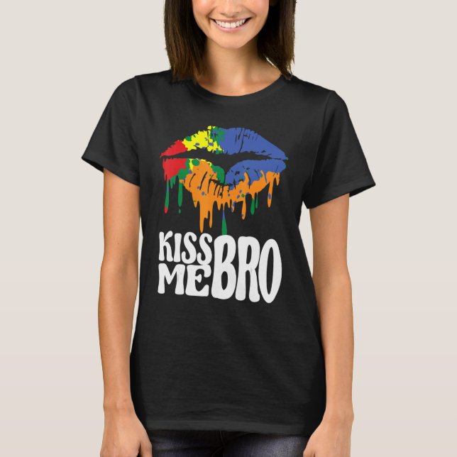 Camiseta Beije-me Mano Gay Rainbow Mouth para Beijar pelo O (Frente)