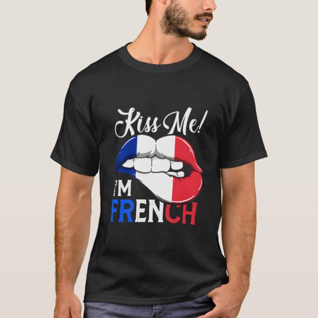 Camiseta Beije-Me Sou Francês, Um Lábios De Orgulho Da Fran (Frente)