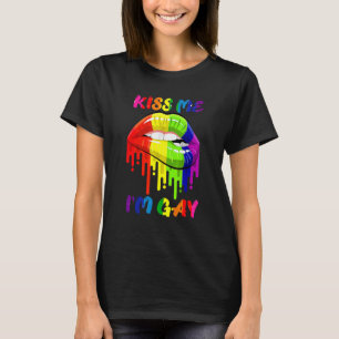 Camiseta Beije-me Sou Gay Lgbt Orgulho Lábios Arco-Íris