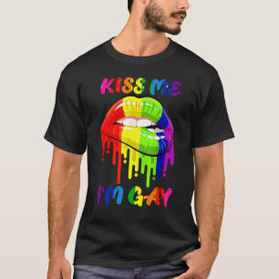 Camiseta Beije-me Sou Gay Lgbt Orgulho Lábios Arco-Íris