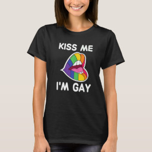Camiseta Beije-me Sou Gay Lgbt Orgulho Lábios Arco-Íris