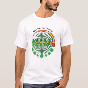 Camiseta Beije-me Sou Grateful Leprechauns Rainbow Rua Patr