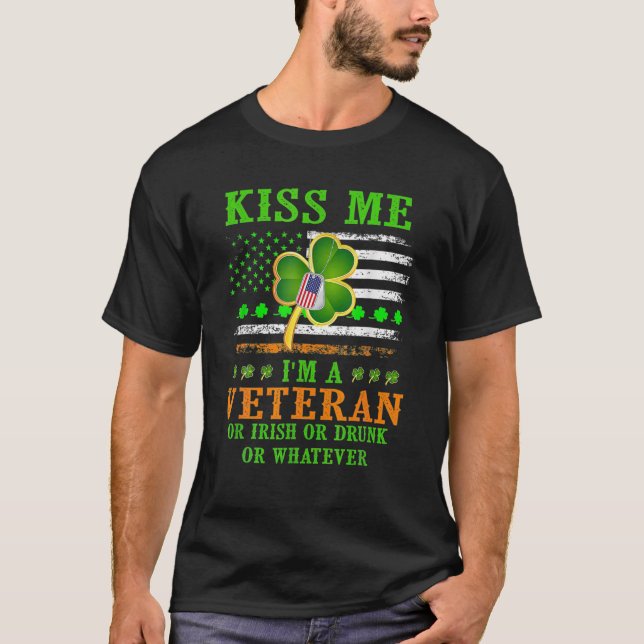 Camiseta Beije-me, sou um veterano Dia de São Patrício irla (Frente)